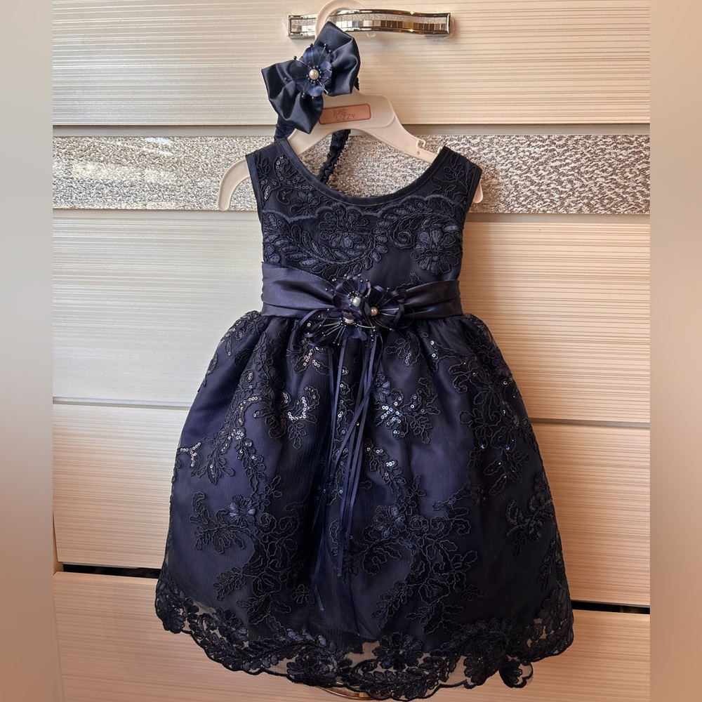 Dollcake Midnight Blue Lace baby dress with Headband